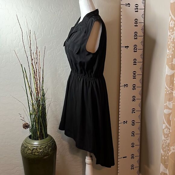 Truth black sleeveless hi-lo dress semi sheer fabric buttons to waistband sz M - Picture 3 of 14